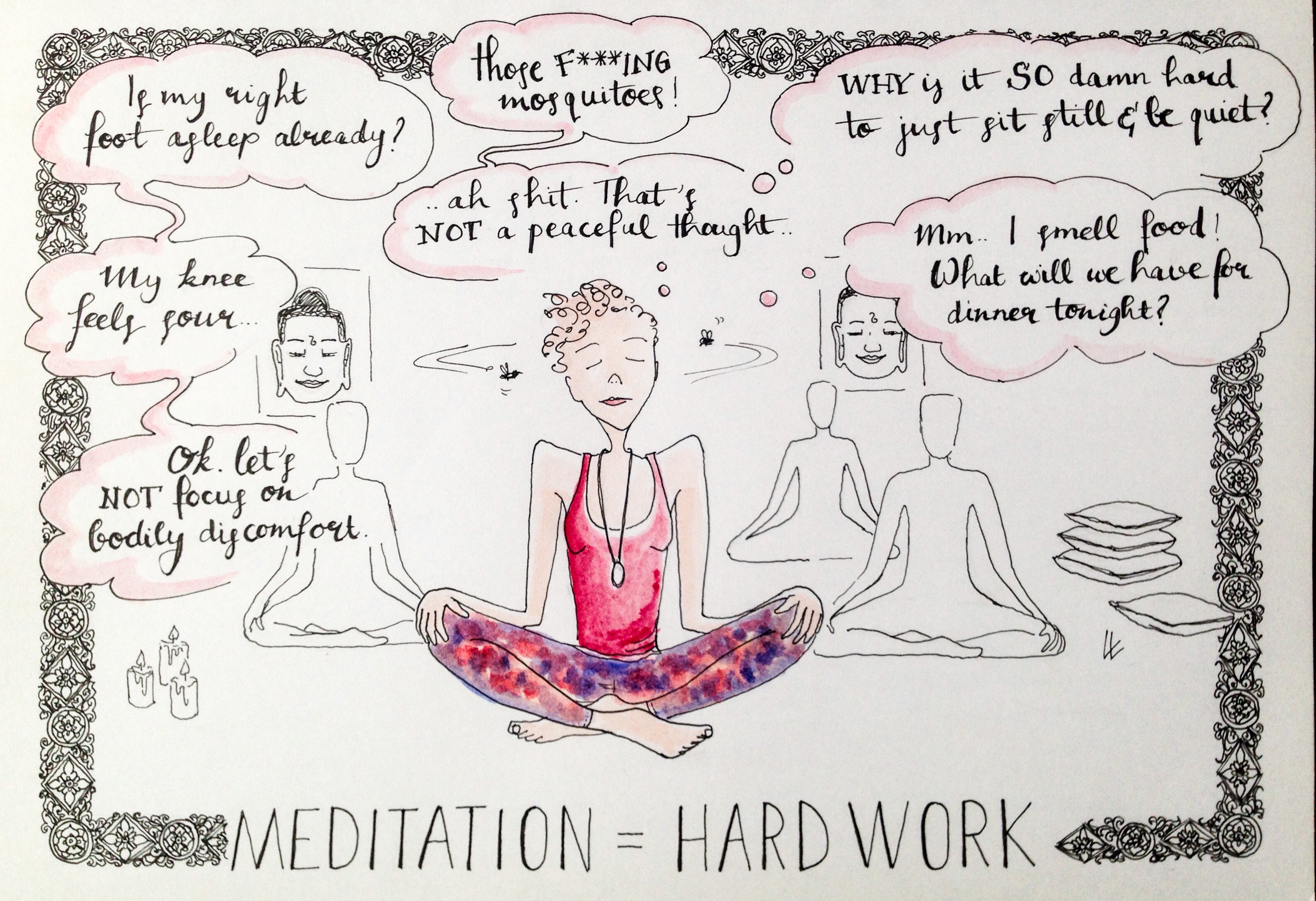 Meditation Yoga retreat Cambodia Hariharalaya ilustrated travel journal Siem Reap
