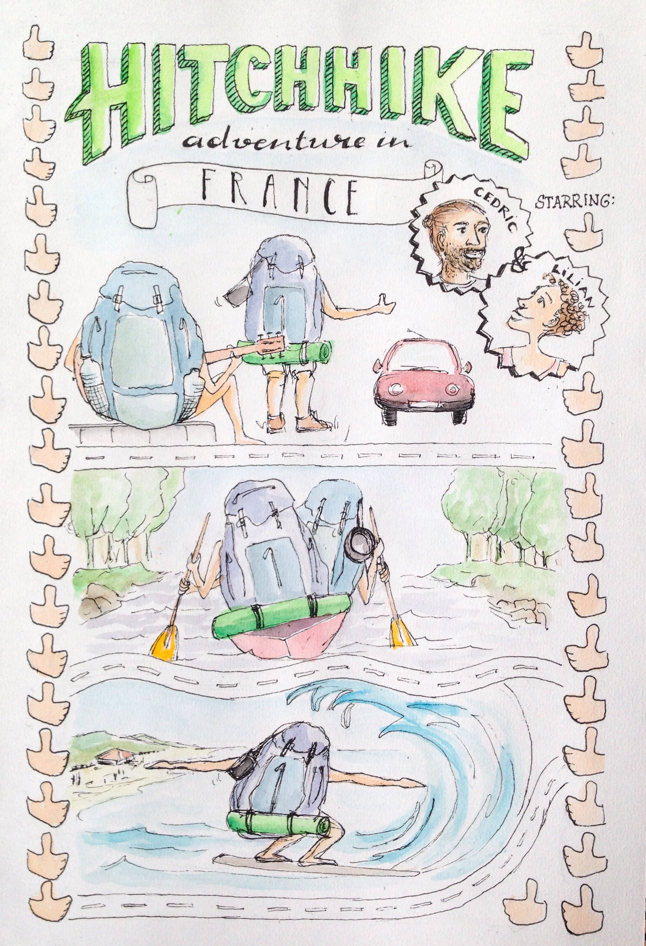 Illustrated travelblog travel illustration Hitchhiking through France