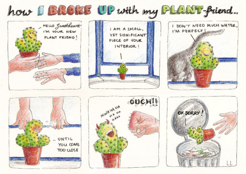 how i broke up with my plant friend cactus comic cartoon funny illustration illustrator pencil drawing plants stingy lilian leahy netherlands rotterdam