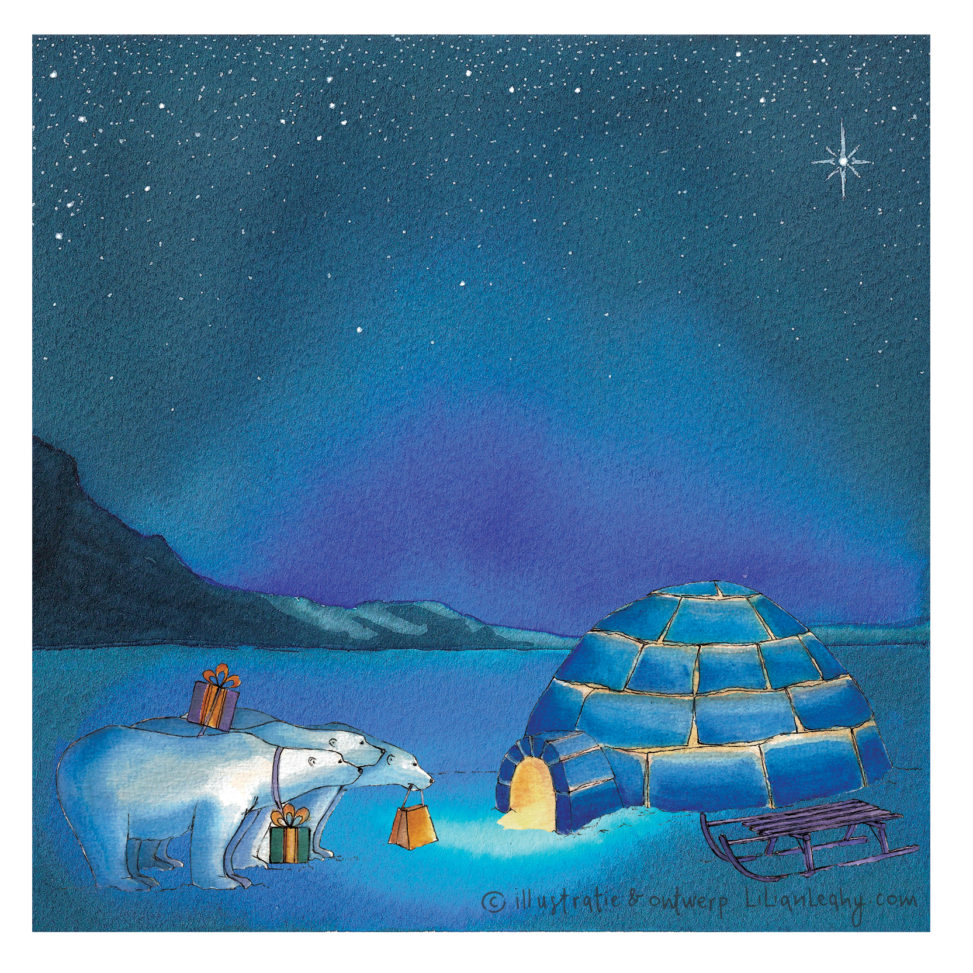 christmas cards illustrated original hand drawn lilian leahy polar bears northpole three kings netherlands ecoline