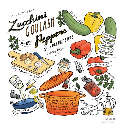 courgette goulash zucchini poivrons slowly veggie illustrated recipe vegan lilian leahy