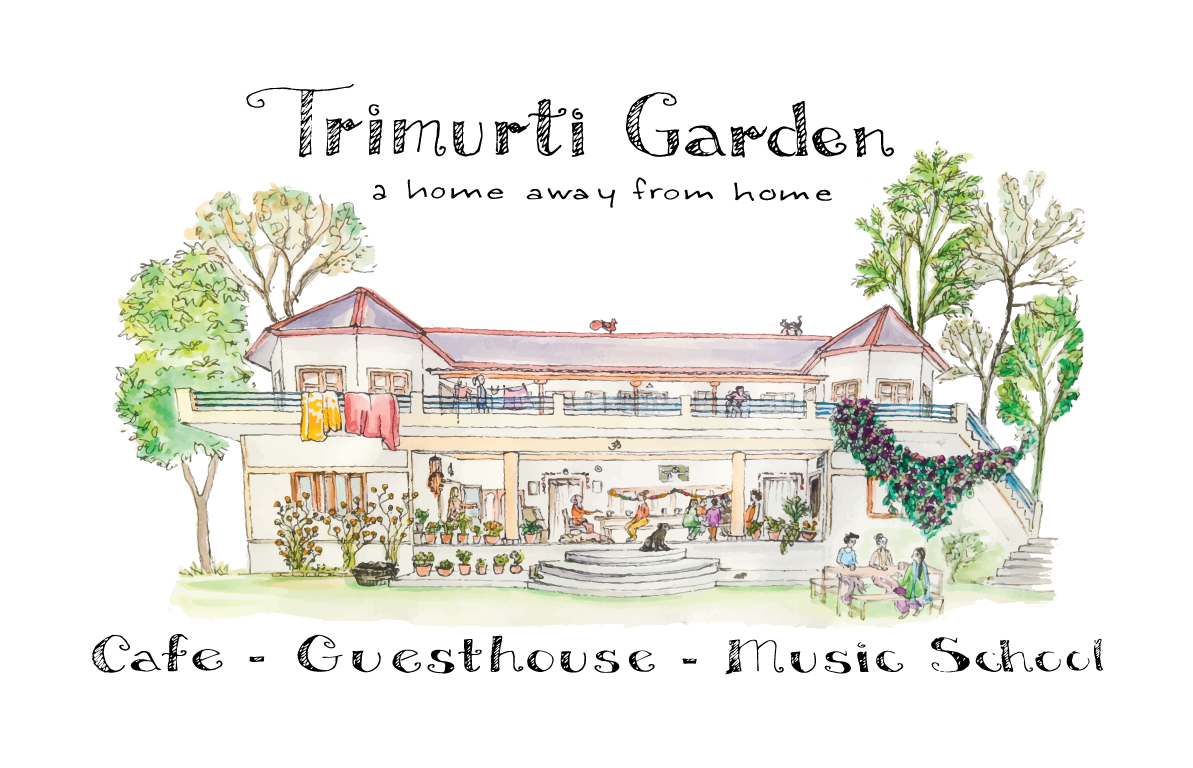 trimurti garden dharamkot mcleod ganj guesthouse business card custom illustrated