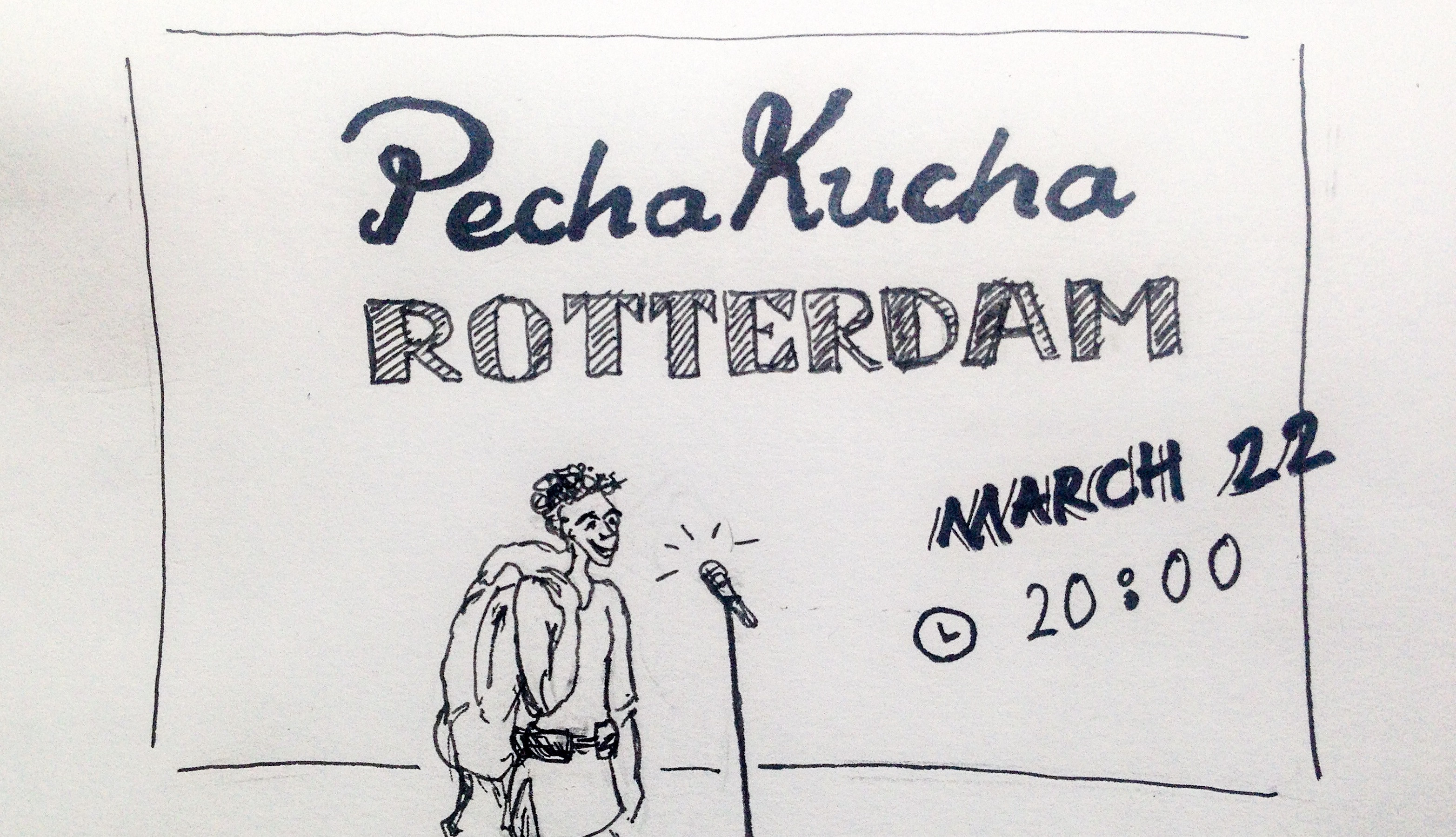 Pecha Kucha Rotterdam Netherlands Lilian Leahy inspirational speaker travel low bodget shoestring bartering trading exchange art skills illustrations sign painting march 22 2016 Arminius Museumpark