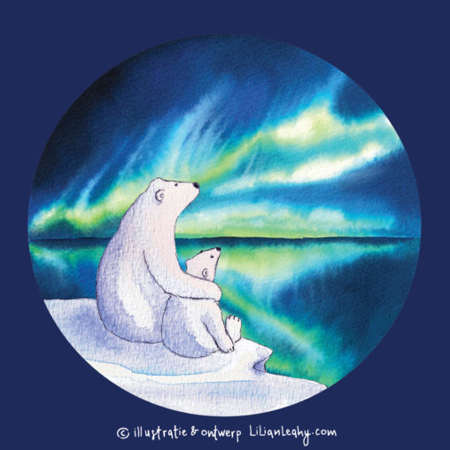 christmas cards illustrated original hand drawn lilian leahy polar bears northpole northern lights netherlands ecoline